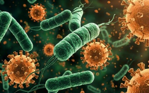 Microscopic view of bacteria and virus