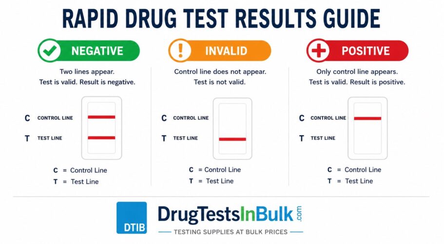 Visual diagram showing test line and control line indicators for rapid drug screening kit results