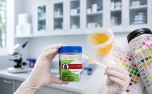 ClearScan urine drug test cup and diagnostic test strip