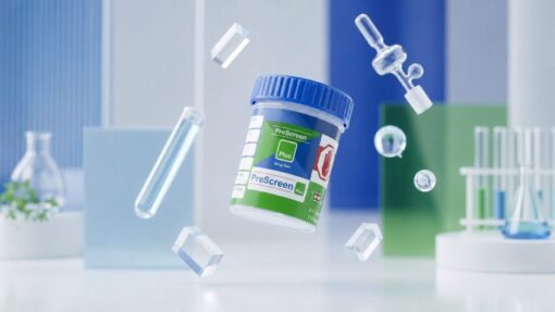 PreScreen Plus urine drug test cup in a clinical laboratory setting