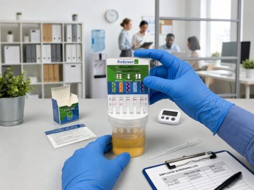 professional conducting an on-site rapid urine screening for workplace substance abuse prevention
